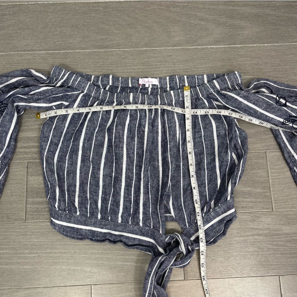 Parker Georgina Blue White Stripe Off-Shoulder Peasant Top S Revolve Cropped - Picture 11 of 11
